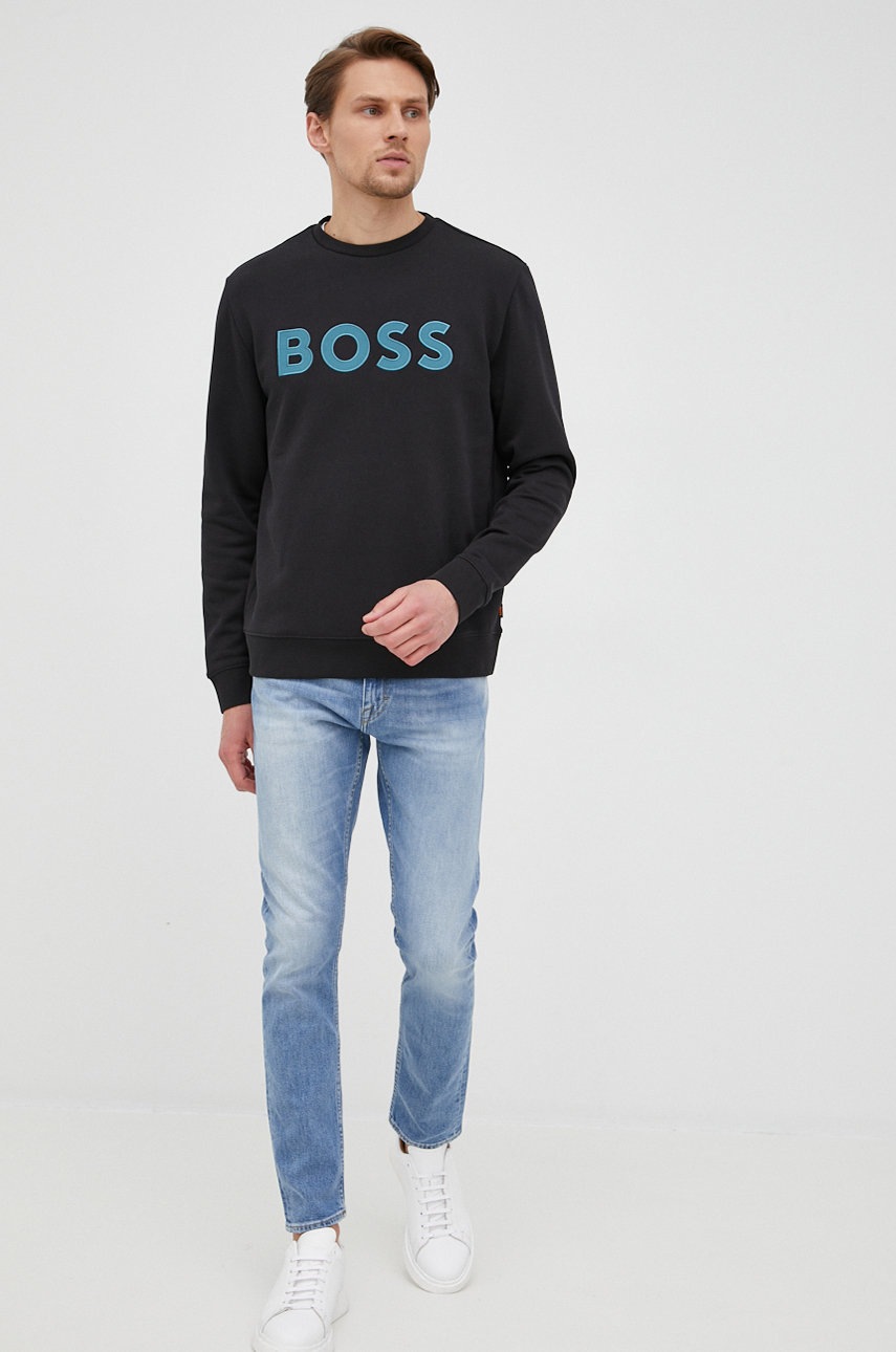 

Хлопковая кофта BOSS Boss Casual мужская цвет чёрный с аппликацией