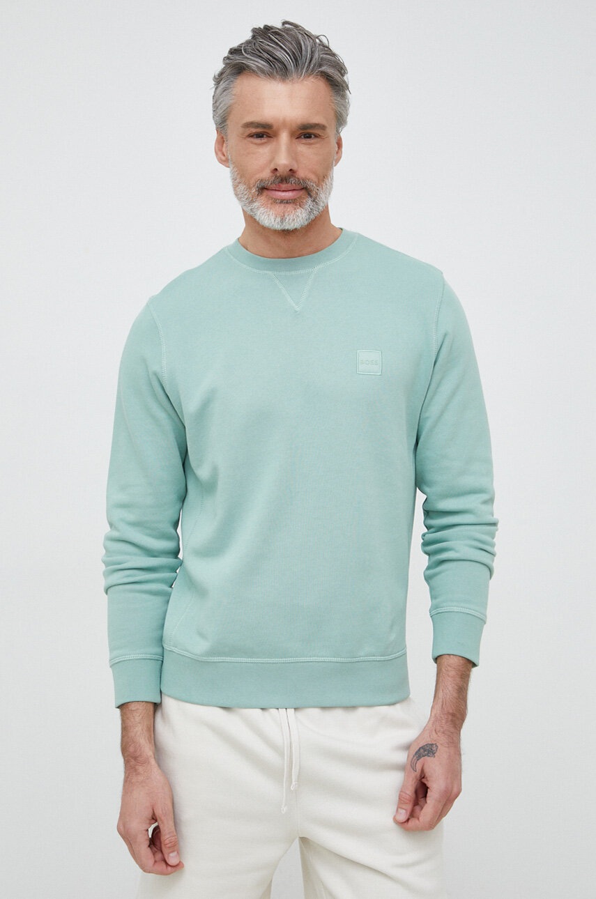 

Хлопковая кофта BOSS BOSS CASUAL мужская цвет зелёный с аппликацией