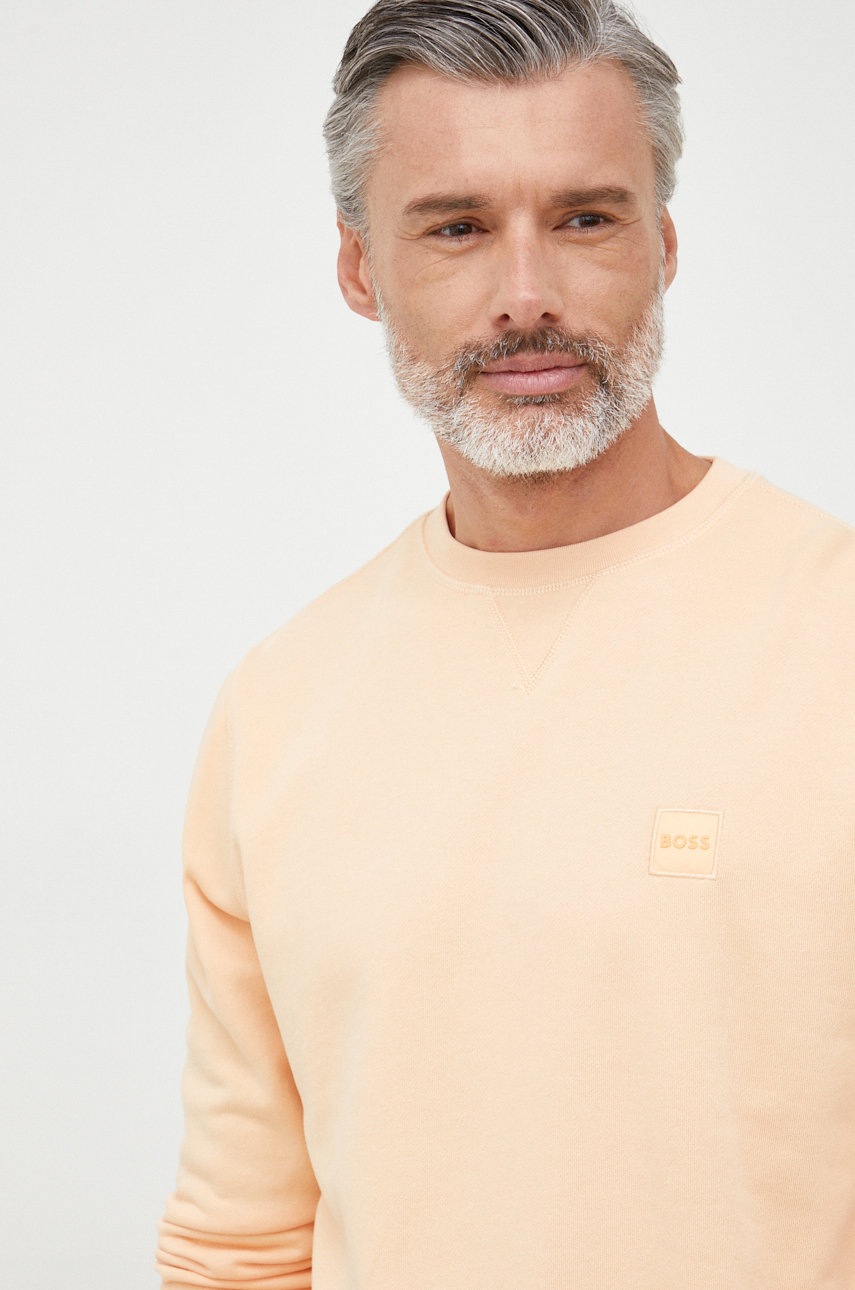 

Памучен суичър BOSS Boss Casual в оранжево с изчистен дизайн, Оранжев