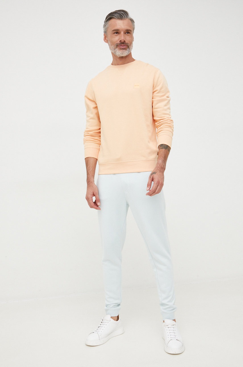 

Хлопковая кофта BOSS Boss Casual мужская цвет оранжевый однотонная