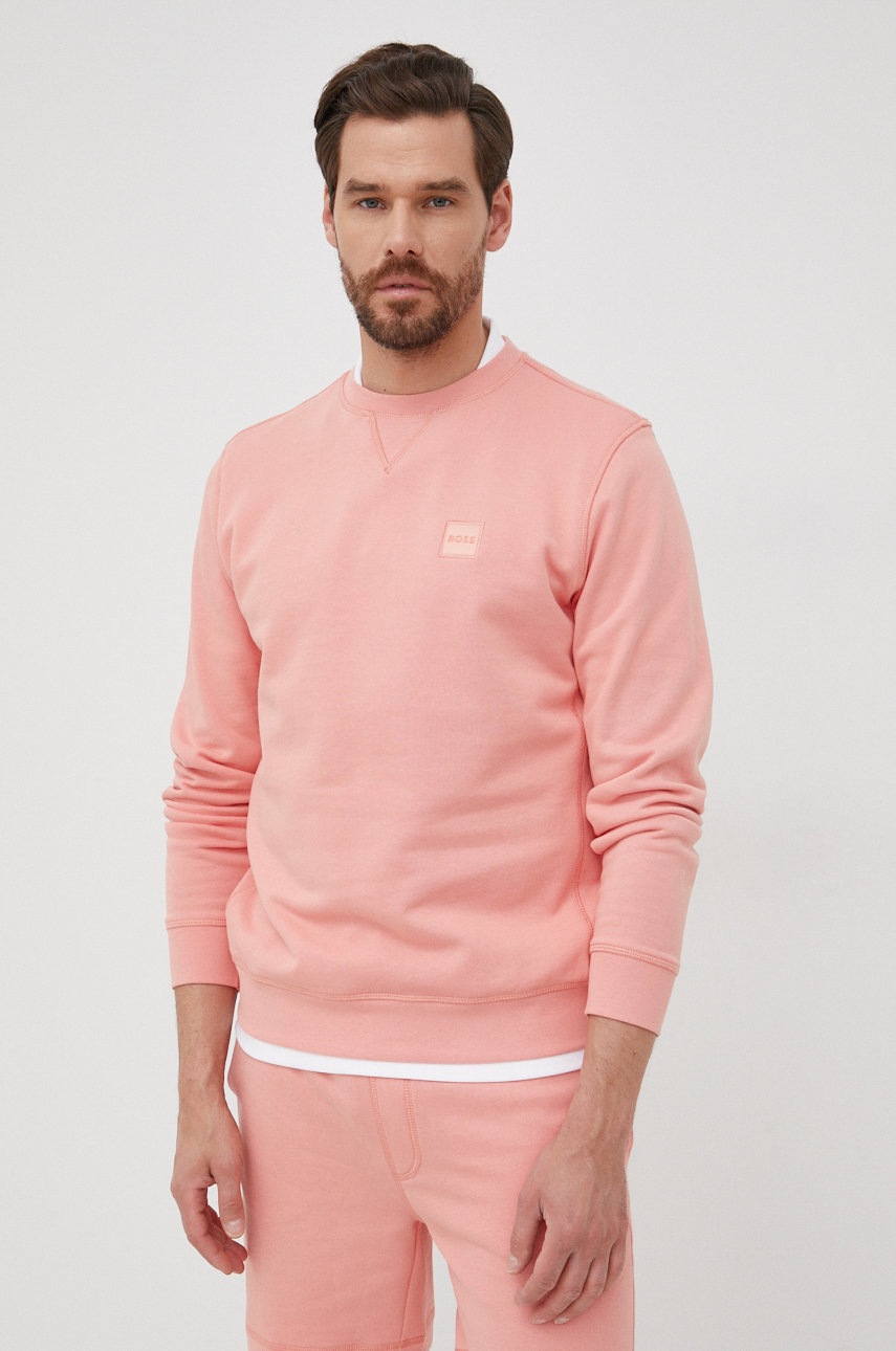 

Хлопковая кофта BOSS Boss Casual мужская цвет розовый однотонная
