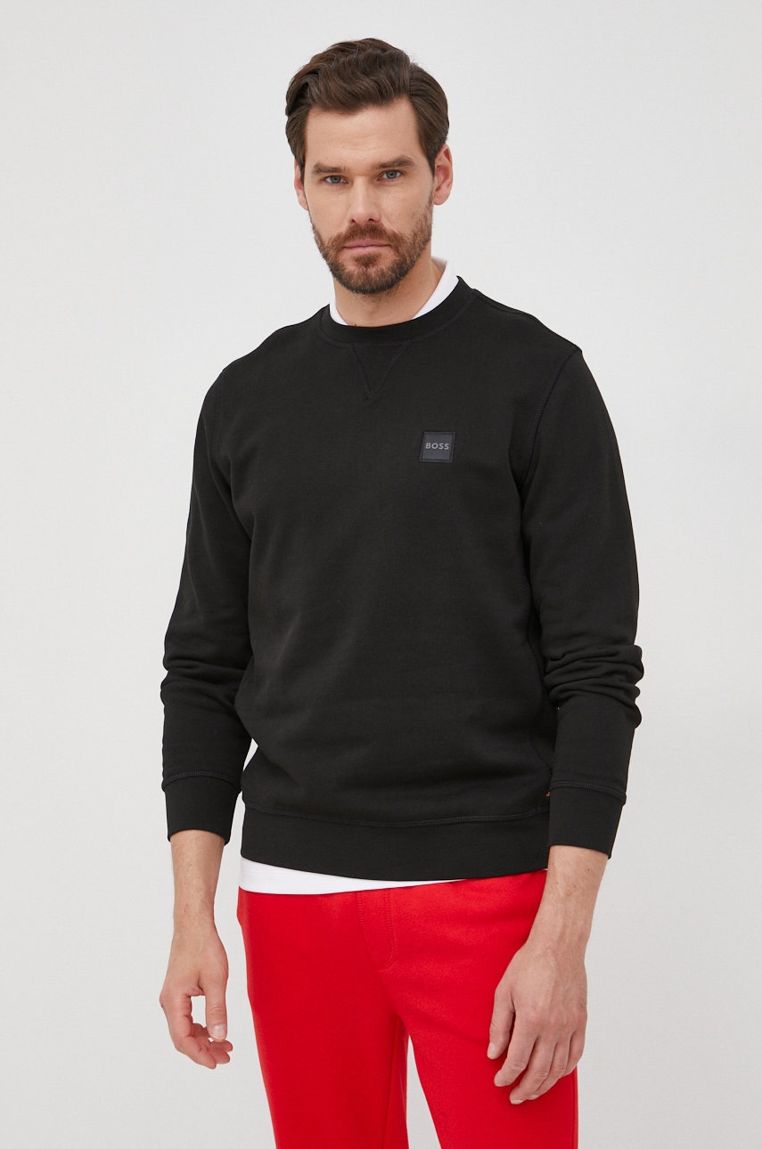 

Хлопковая кофта BOSS Boss Casual мужская цвет чёрный однотонная