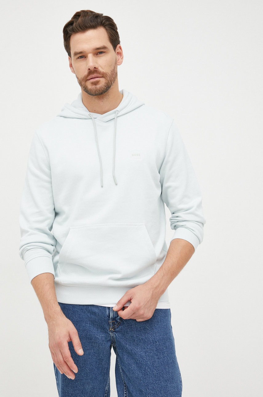 

Памучен суичър BOSS Boss Casual в сиво с изчистен дизайн, Син