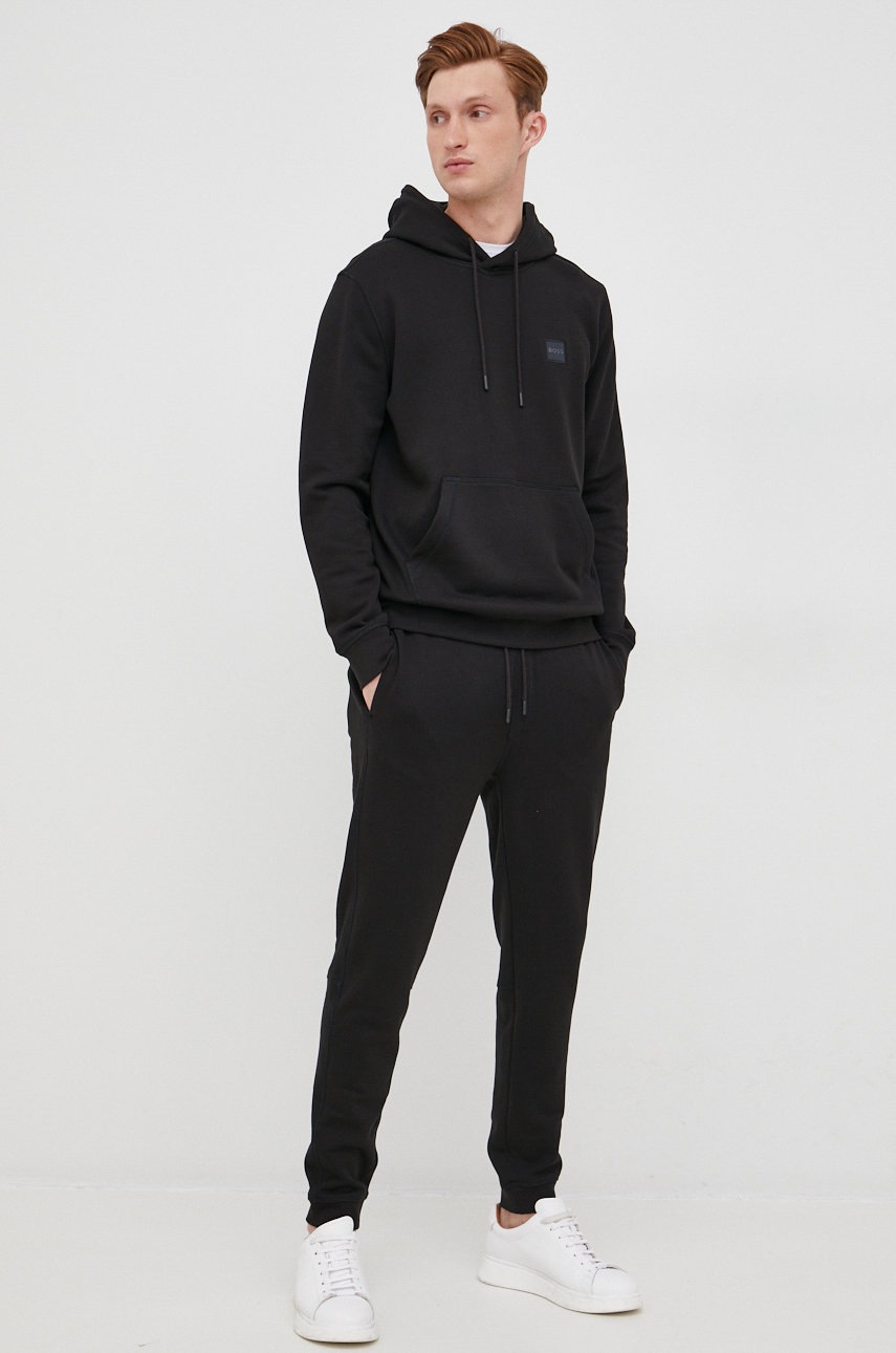 

Хлопковая кофта BOSS Boss Casual мужская цвет чёрный однотонная