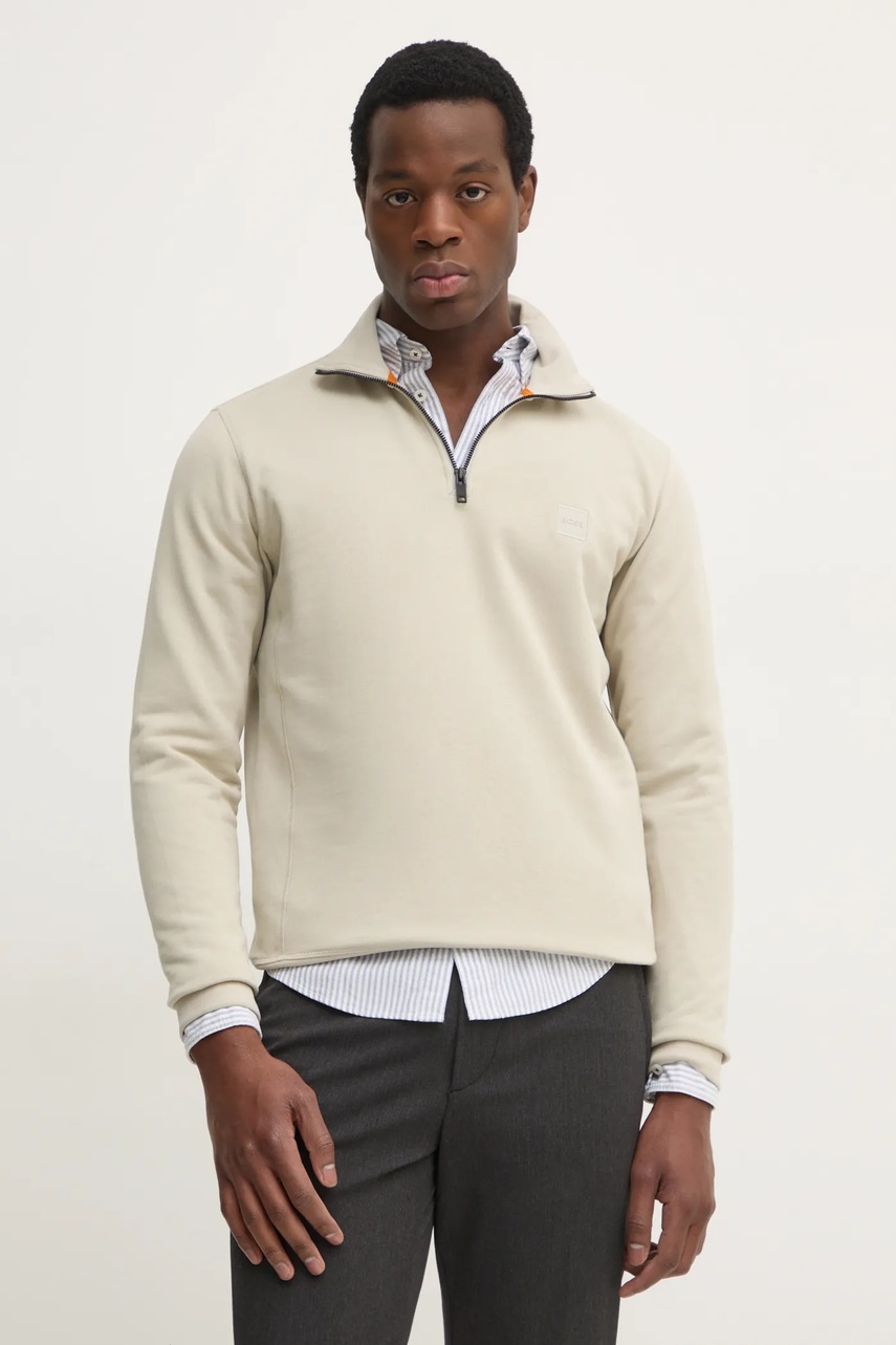 

Памучен суичър BOSS BOSS CASUAL в бежово с изчистен дизайн, Бежов