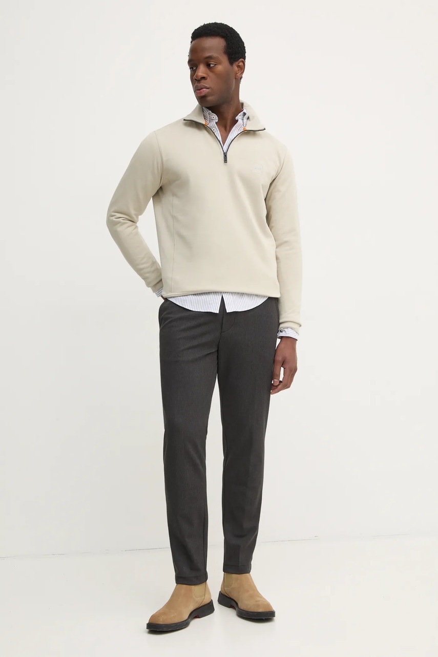 Хлопковая кофта BOSS BOSS CASUAL мужская цвет бежевый однотонная