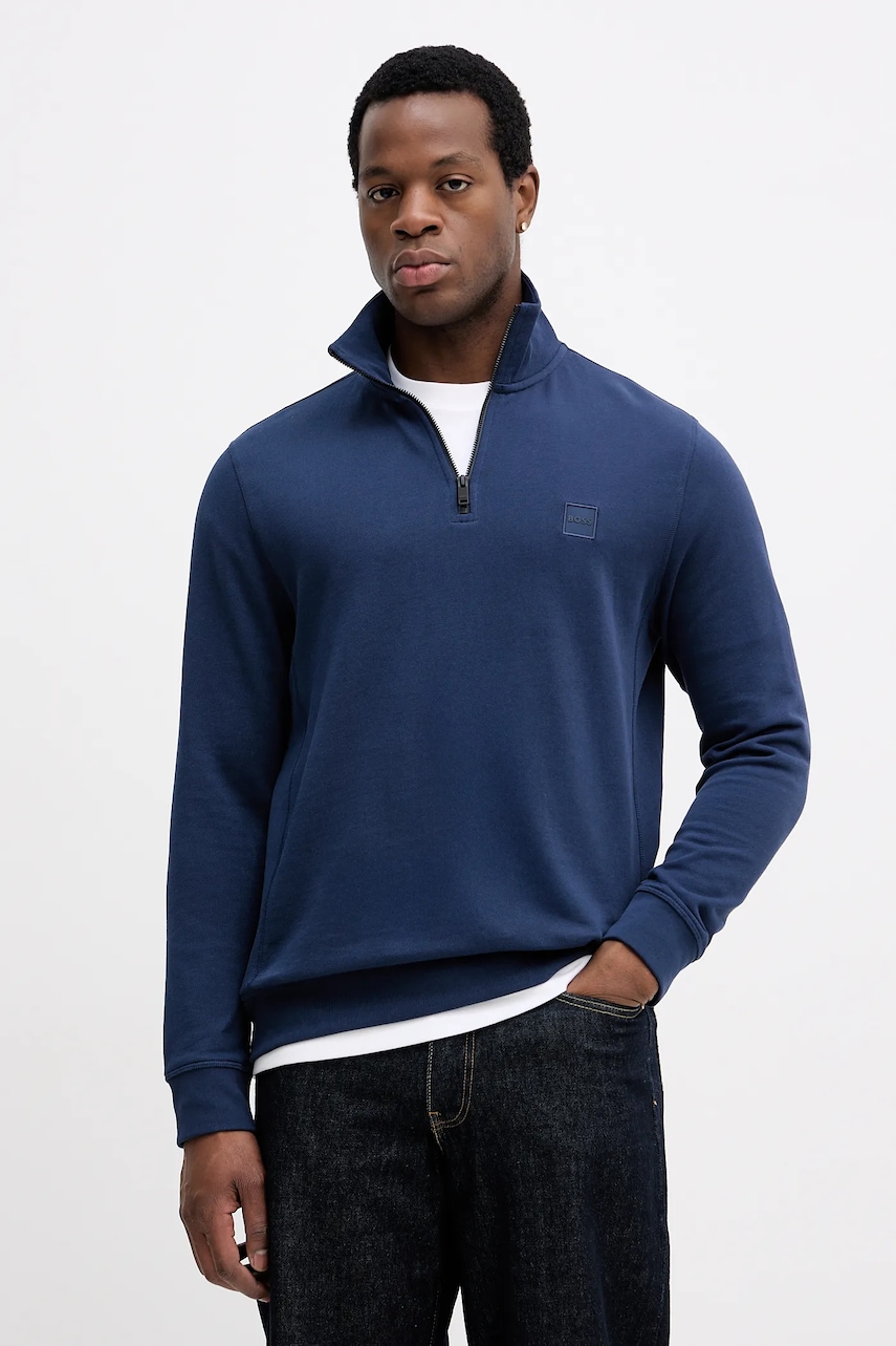 BOSS hanorac de bumbac BOSS CASUAL culoarea bleumarin, uni, 50468926