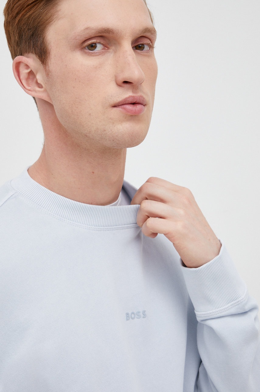

Памучен суичър BOSS Boss Casual с изчистен дизайн, Син