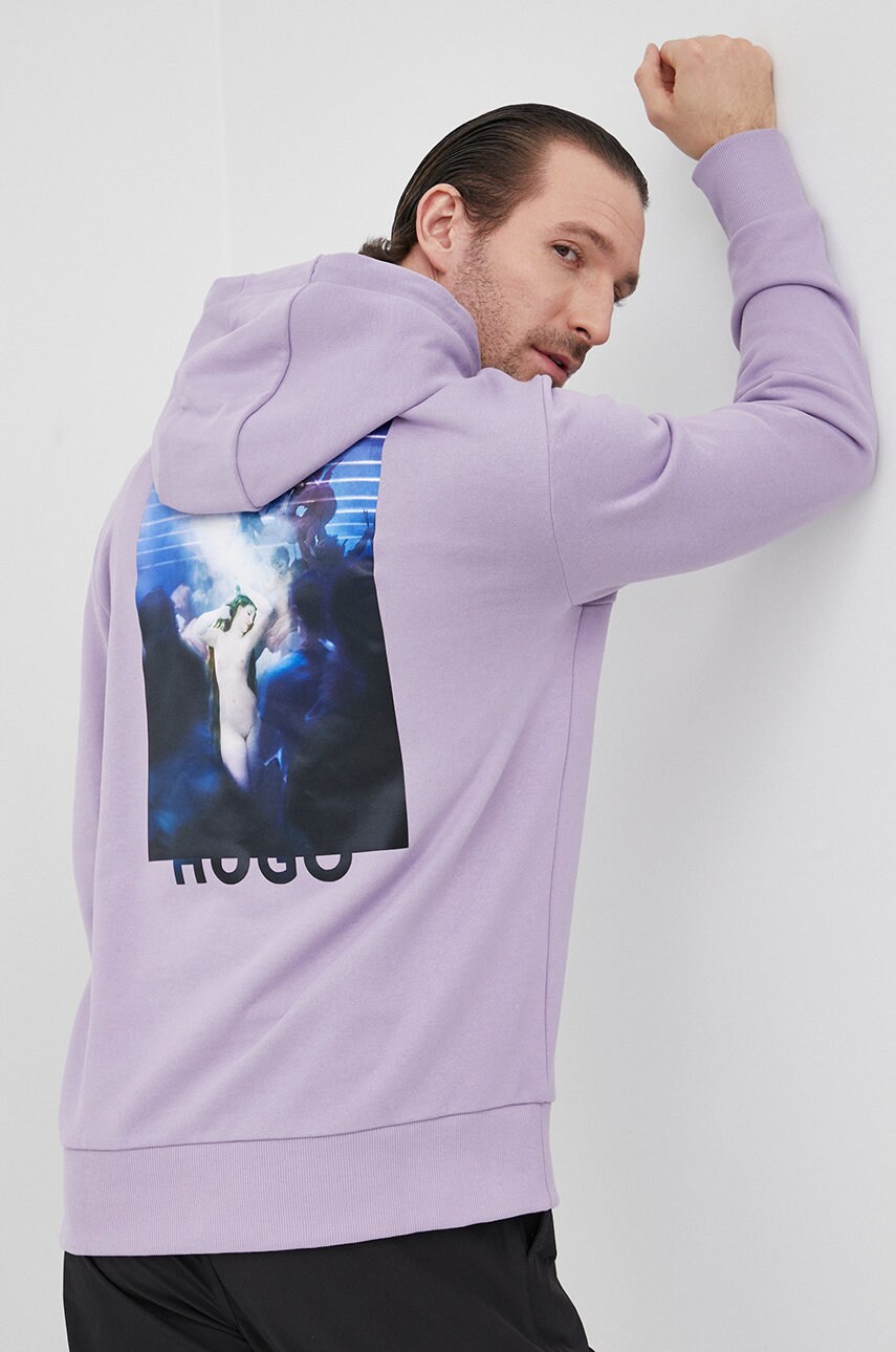 Hugo hanorac de bumbac hugo x alexey kondakov collab barbati, culoarea violet, cu imprimeu