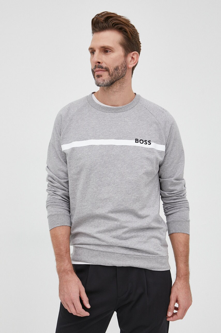 Boss hanorac de bumbac culoarea gri, cu imprimeu