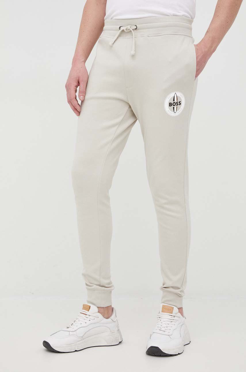 BOSS pantaloni de bumbac barbati, culoarea bej, cu imprimeu 2023 ❤️ Pret Super answear imagine noua 2022