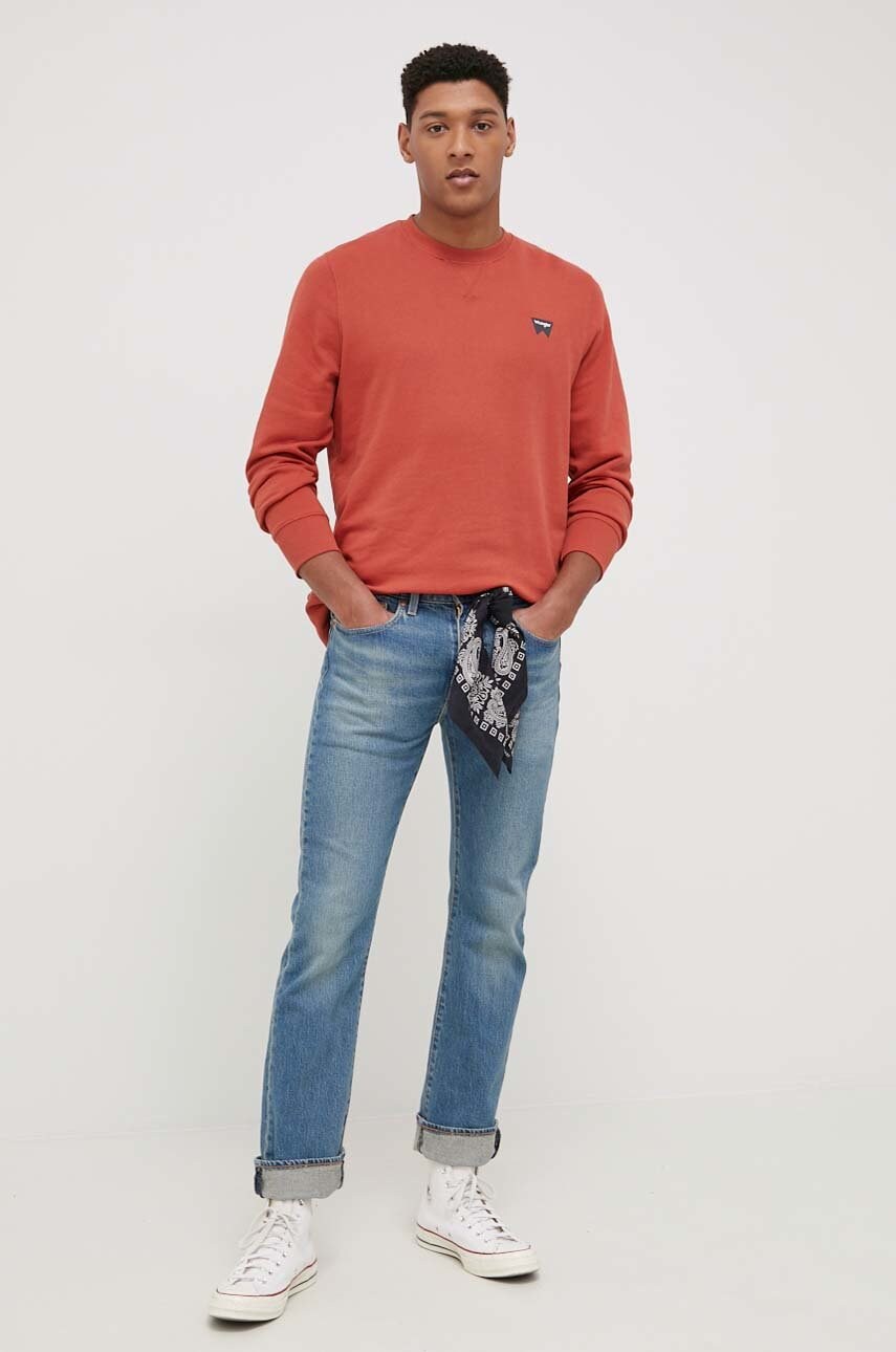 Wrangler hanorac de bumbac barbati, culoarea portocaliu, neted