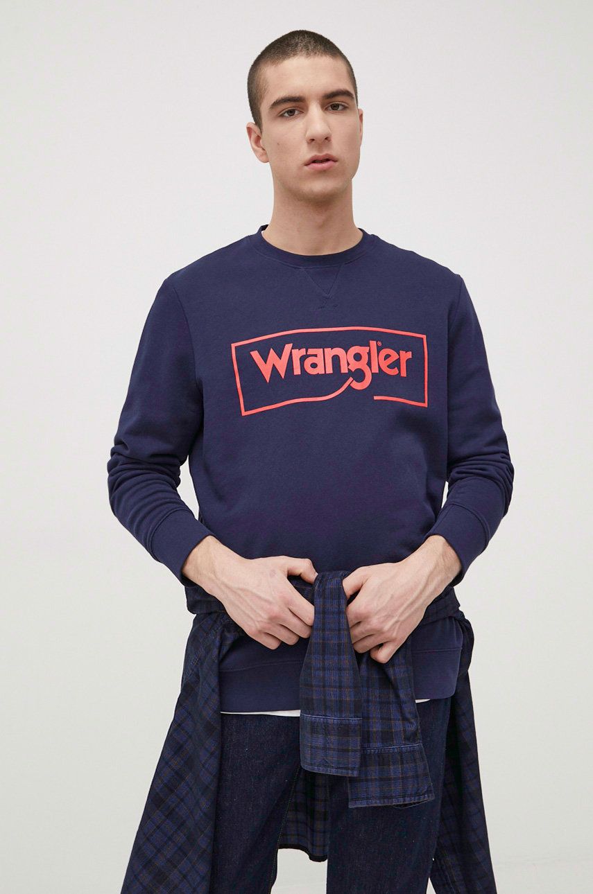 Wrangler bluza bawełniana męska kolor granatowy z nadrukiem