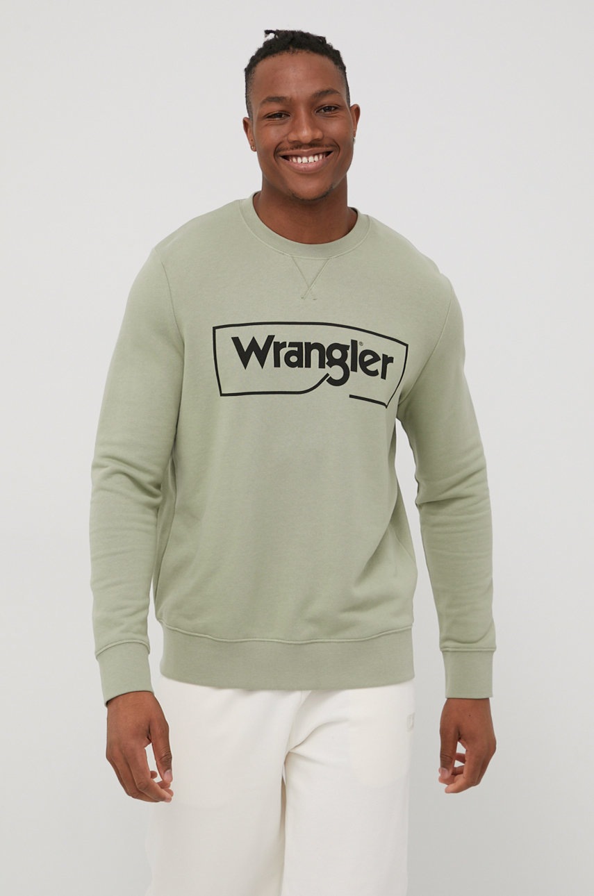 

Памучен суичър Wrangler мъжка в зелено с принт, Зелен