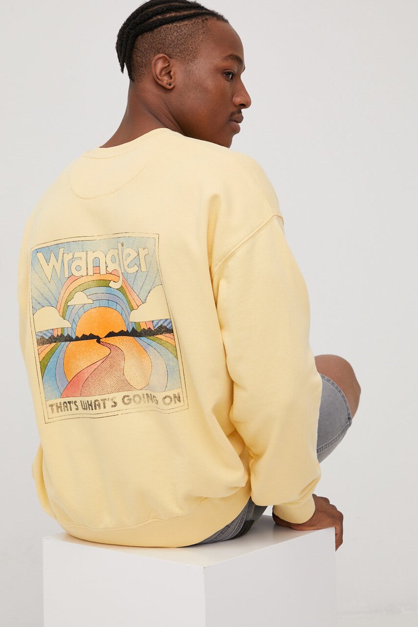 Wrangler hanorac de bumbac barbati, culoarea bej, cu imprimeu 2023 ❤️ Pret Super answear imagine noua 2022