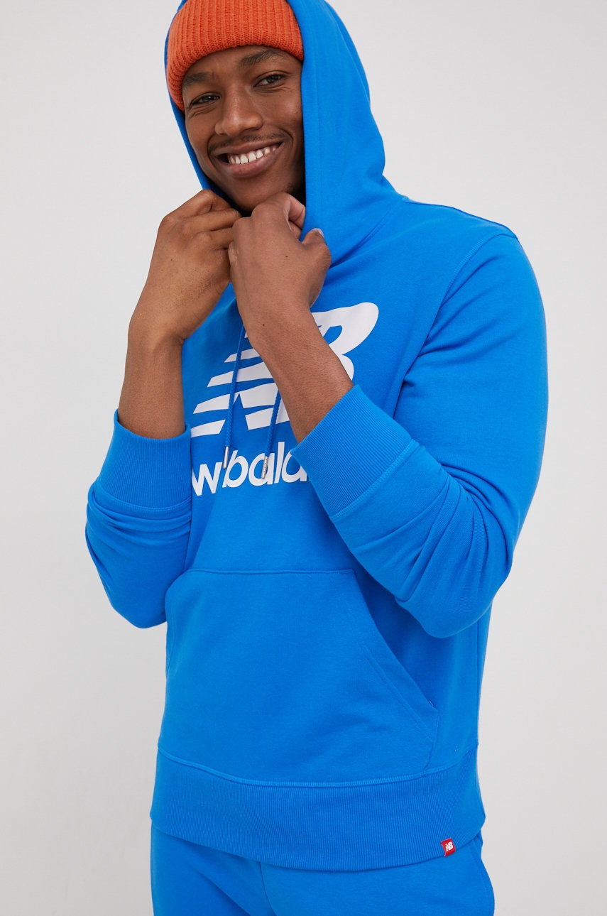 

Суичър New Balance MT03558SBU с принт, Син