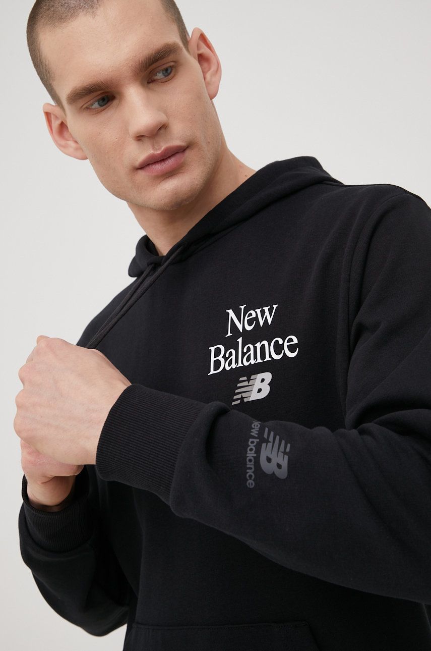 New Balance bluză MT21513BK barbati, culoarea negru, cu imprimeu MT21513BK-BK
