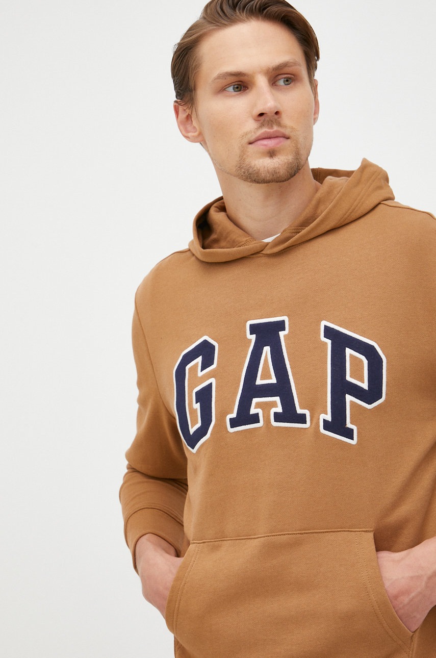 

Памучен суичър GAP в кафяво с апликация, Кафяв