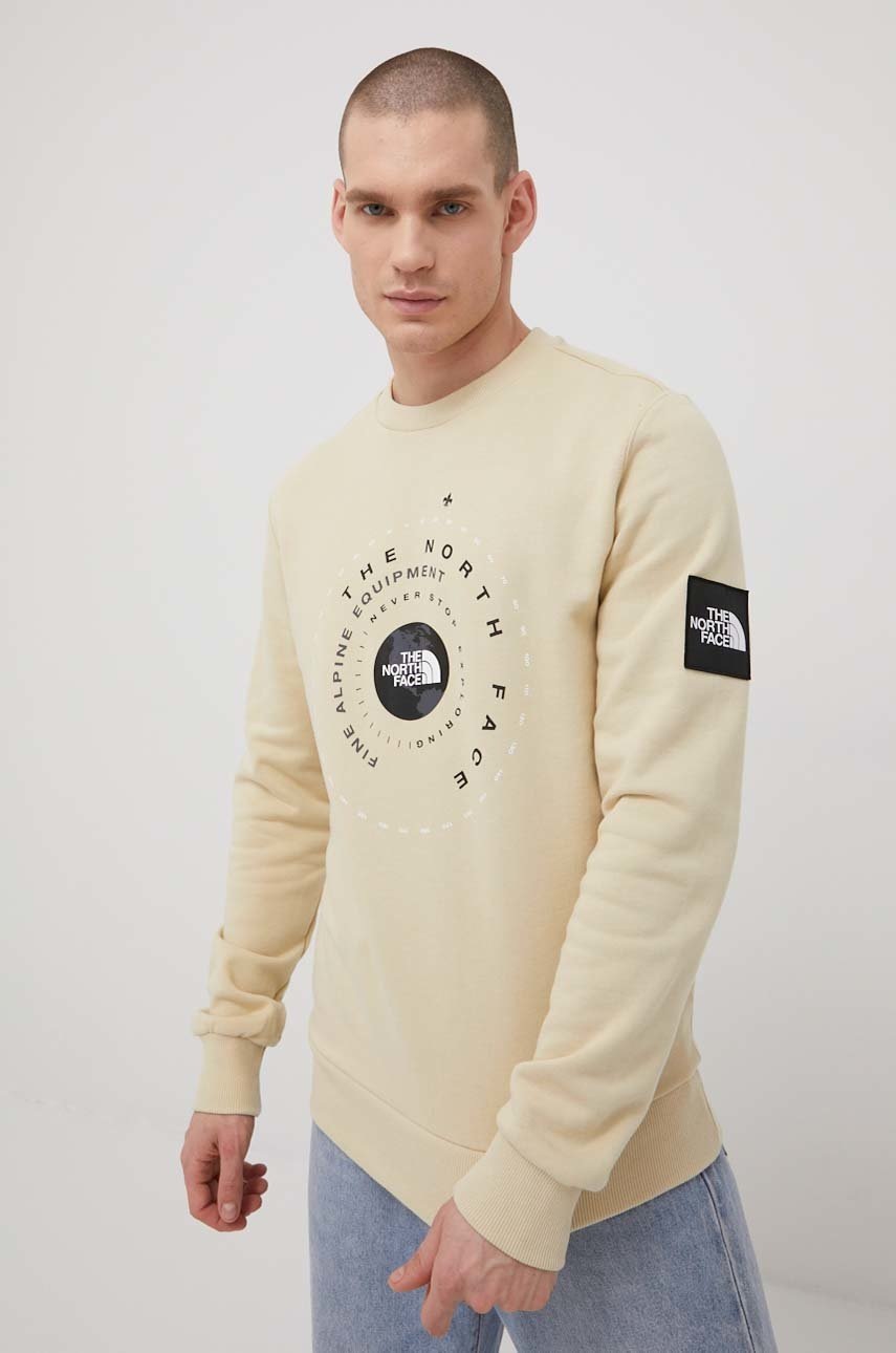 

Памучен суичър The North Face мъжка в бежово с принт, Бежов