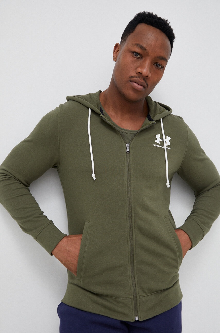 Кофта Under Armour чоловіча колір зелений з капюшоном однотонна 