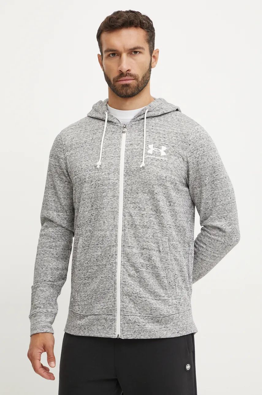 Under Armour bluza barbati, culoarea alb, cu glugă, neted