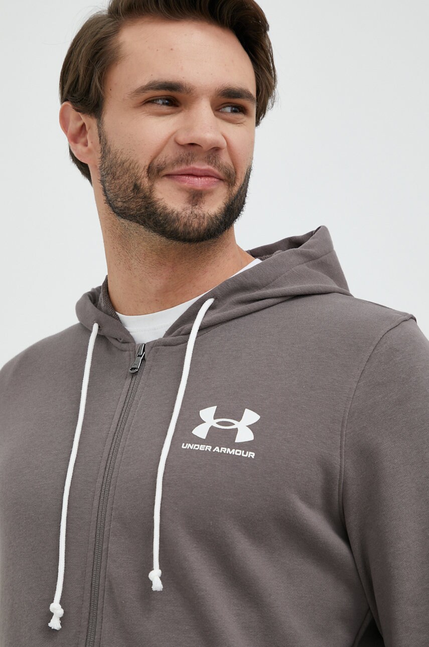 Under armour bluza barbati, culoarea maro, cu glugă, neted