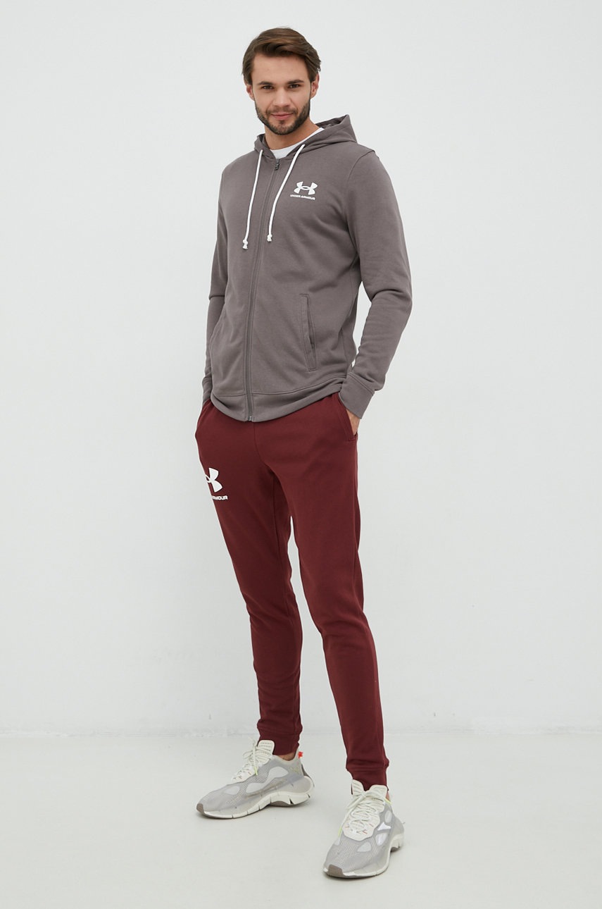 

Кофта Under Armour мужская цвет коричневый с капюшоном однотонная
