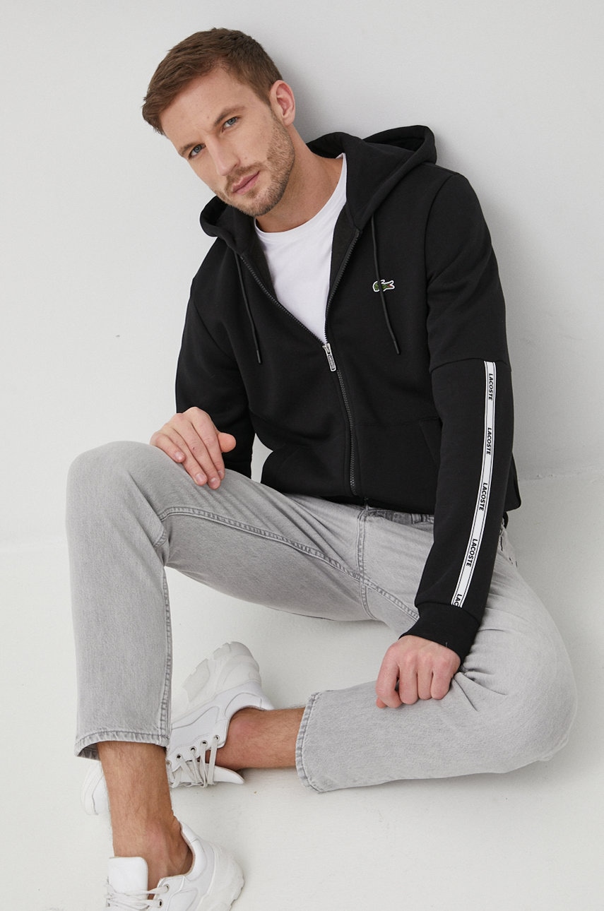 

Суичър Lacoste мъжка в черно с апликация, Черен