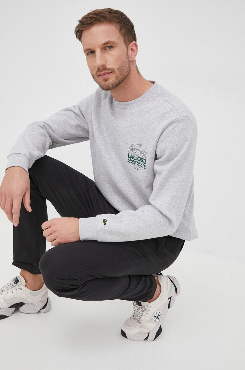 

Бавовняна кофта Lacoste чоловіча колір сірий з принтом