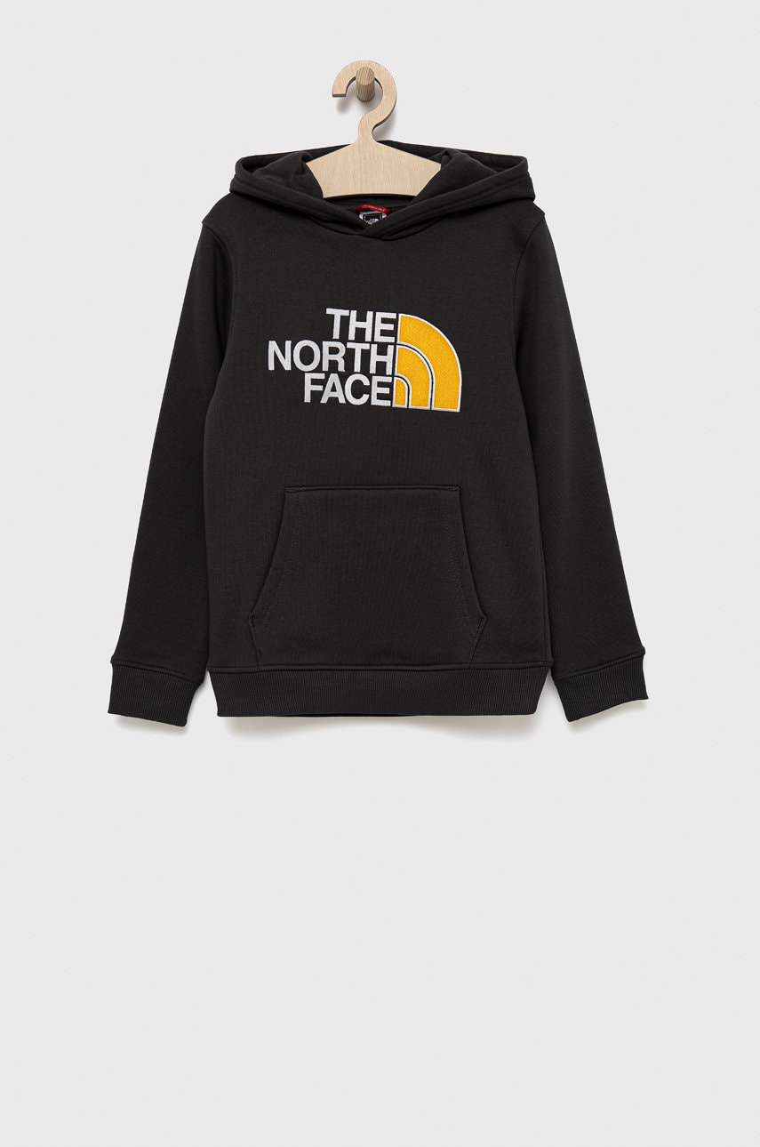 The North Face hanorac de bumbac pentru copii culoarea gri, cu imprimeu