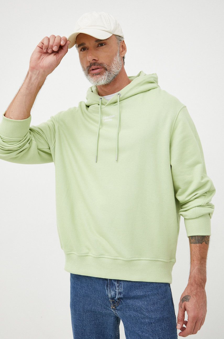 Calvin Klein Jeans bluza męska kolor zielony z kapturem
