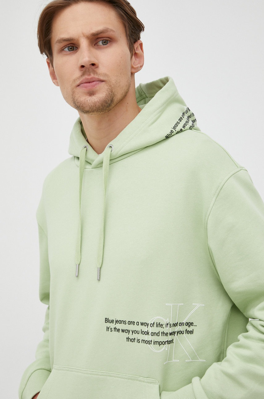 

Памучен суичър Calvin Klein Jeans мъжка в зелено с принт, Зелен