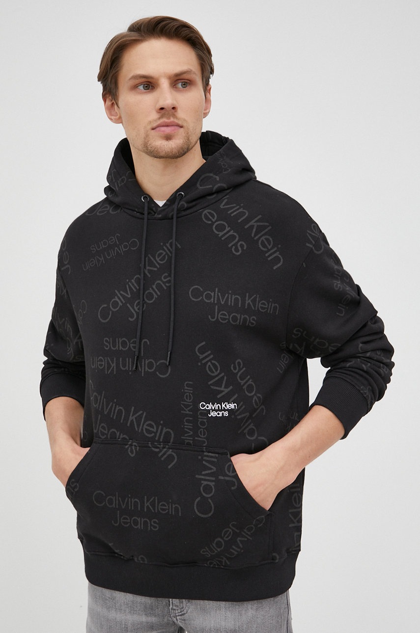 

Памучен суичър Calvin Klein Jeans мъжка в черно с десен, Черен