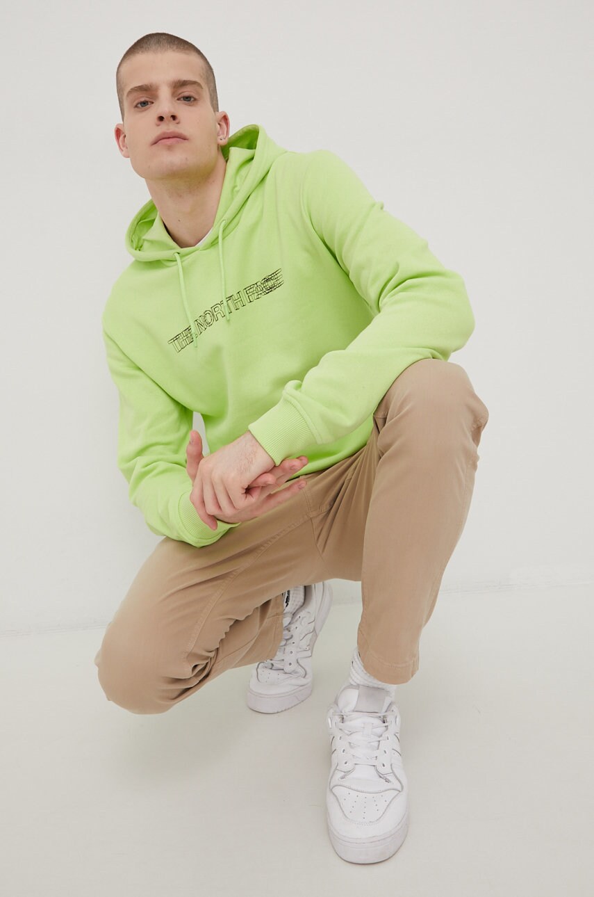 The north face hanorac de bumbac barbati, culoarea verde, cu imprimeu