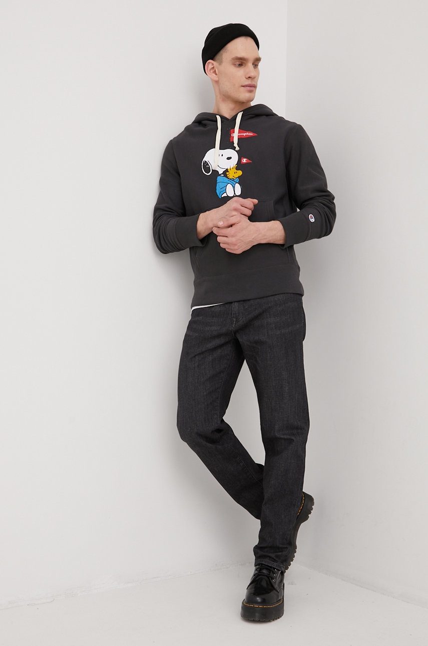 Champion hanorac de bumbac 217799 barbati, culoarea gri, cu imprimeu