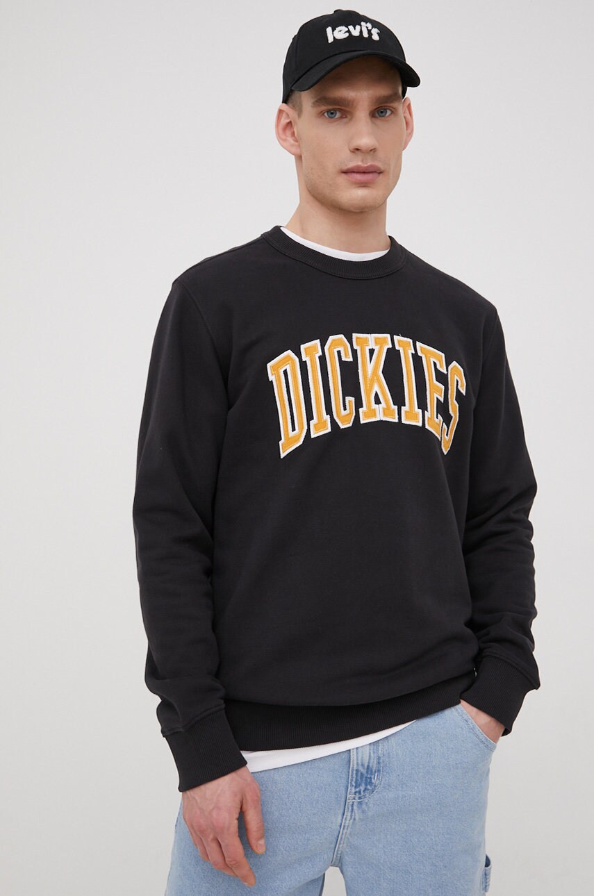 

Памучен суичър Dickies мъжка в черно с апликация, Черен