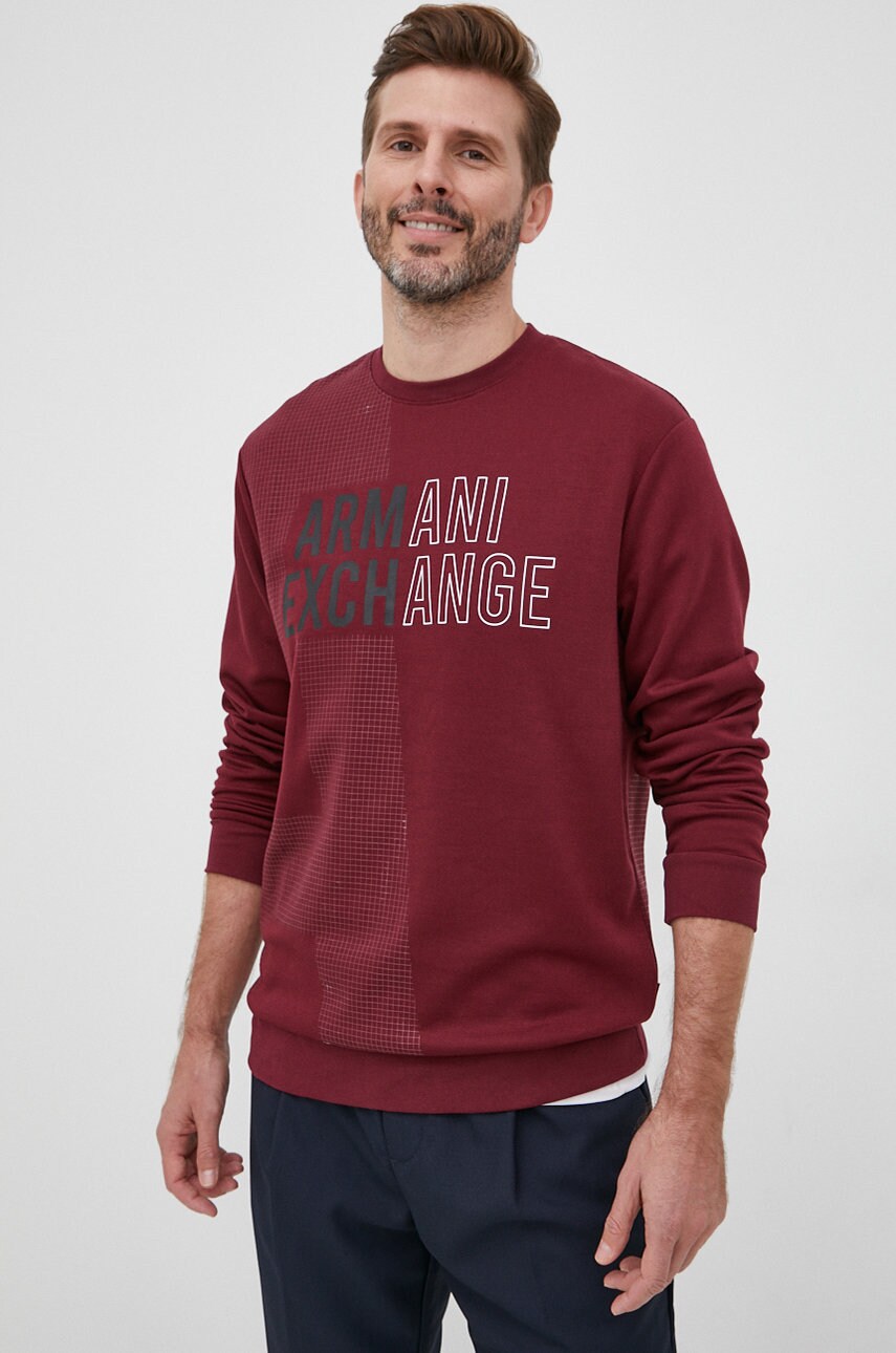 Armani exchange bluza barbati, culoarea bordo, cu imprimeu