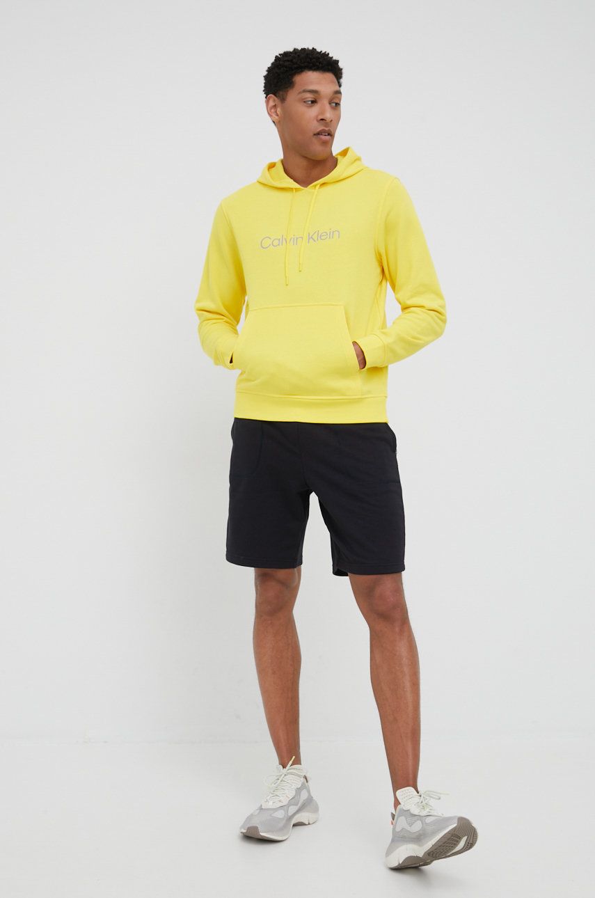 Calvin Klein Performance bluza dresowa męska kolor żółty z kapturem z nadrukiem