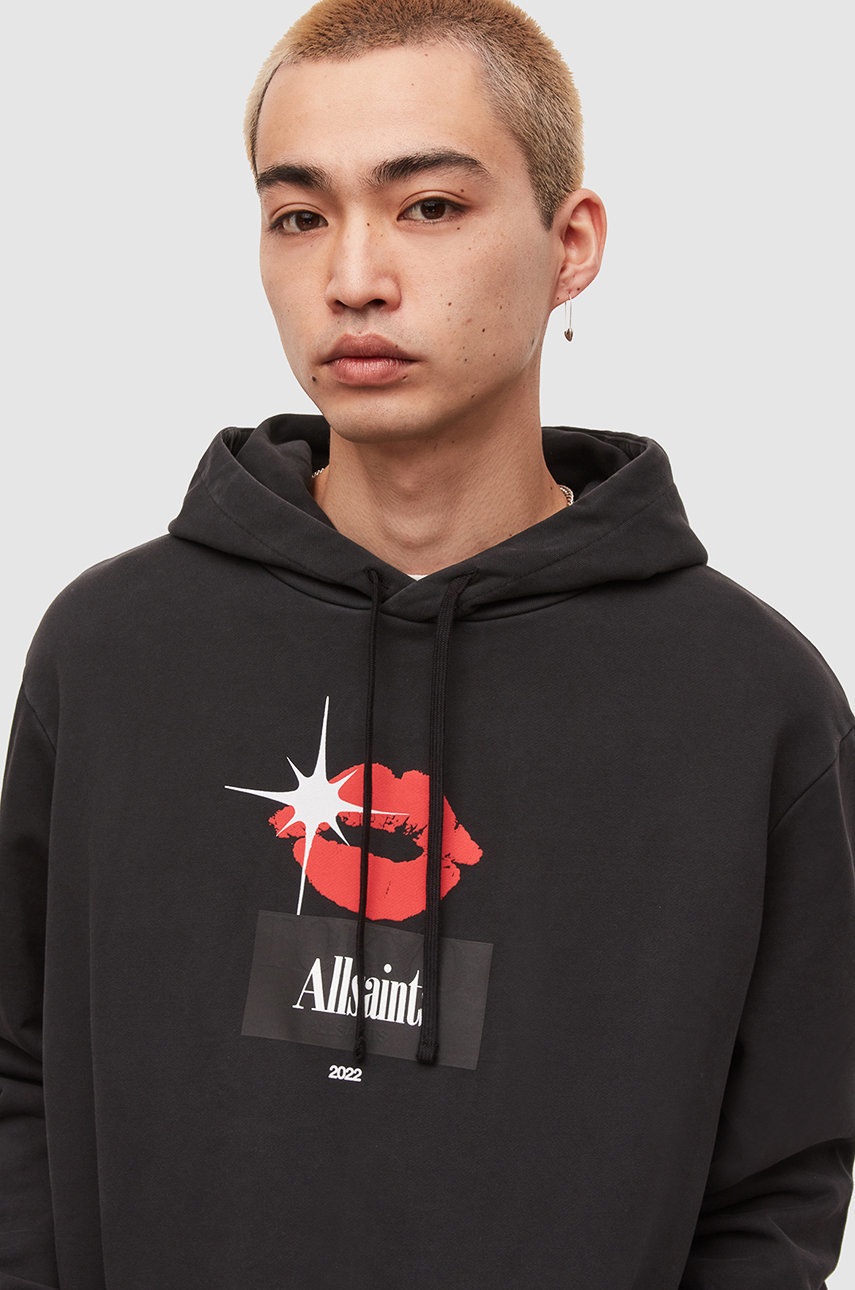

Бавовняна кофта AllSaints чоловіча колір чорний з принтом