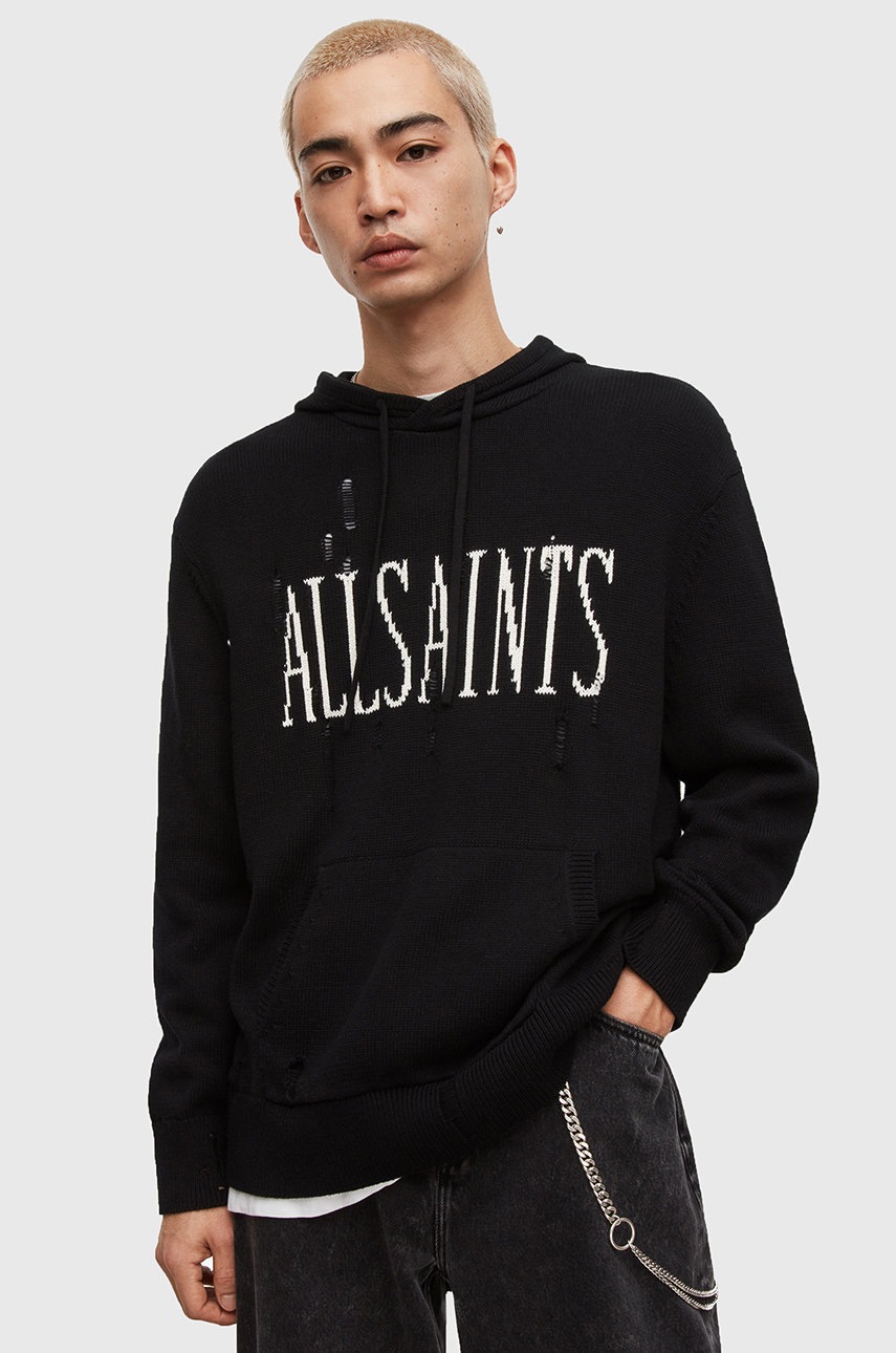 

Памучен суичър AllSaints мъжка в черно с принт, Черен
