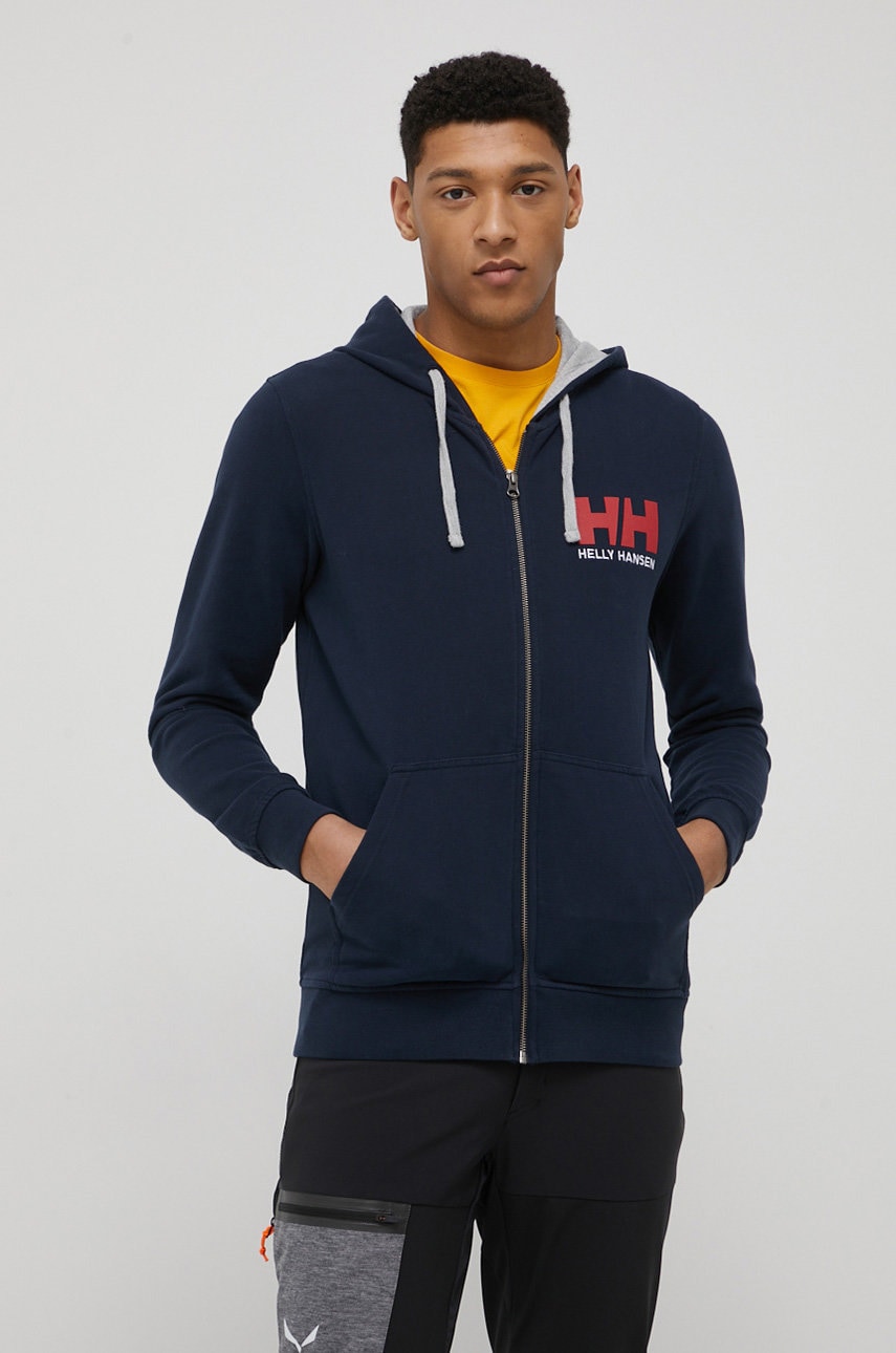 Helly Hansen bluza bawełniana męska kolor granatowy z kapturem z nadrukiem