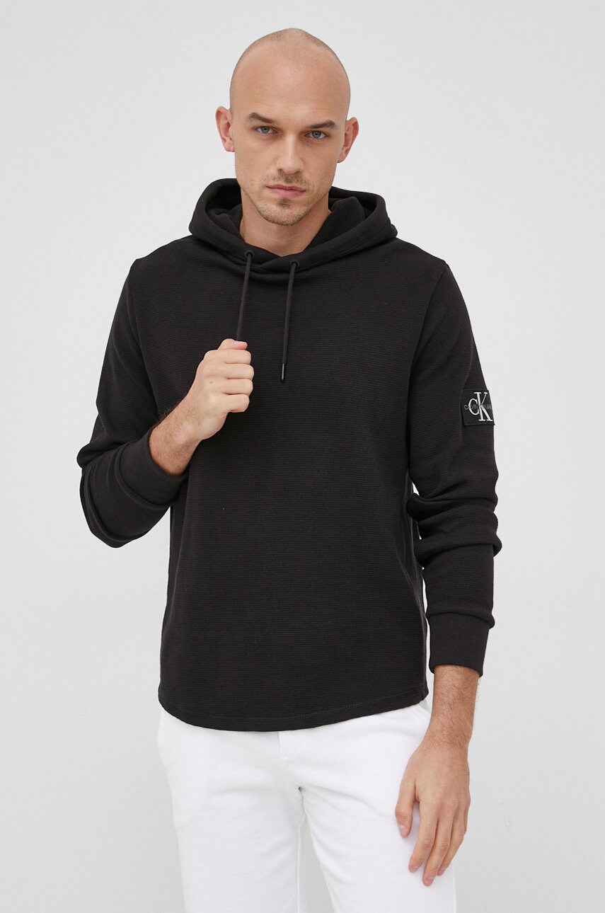 

Памучен суичър Calvin Klein Jeans мъжки в черно с изчистен дизайн, Черен
