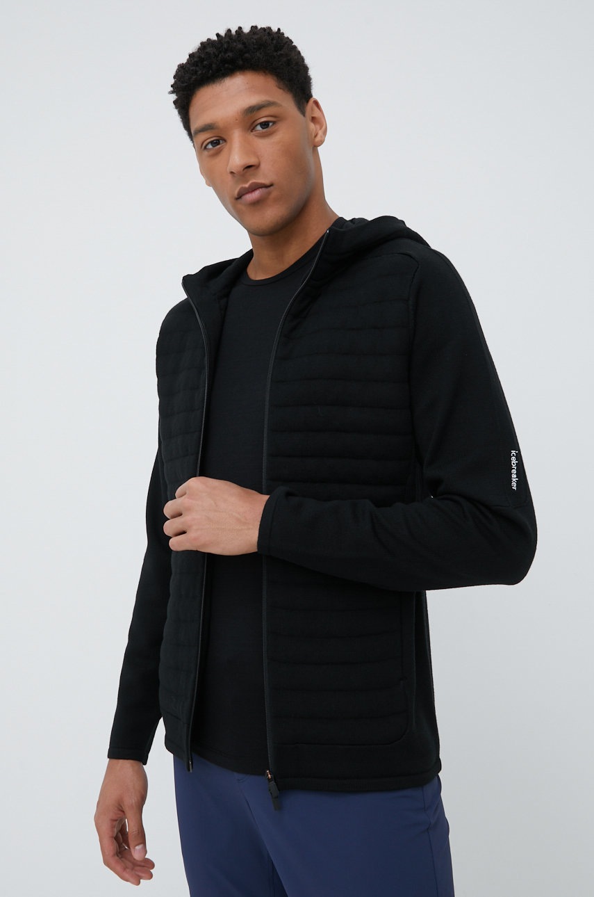 

Спортен суичър Icebreaker Zoneknit в черно с изчистен дизайн, Черен