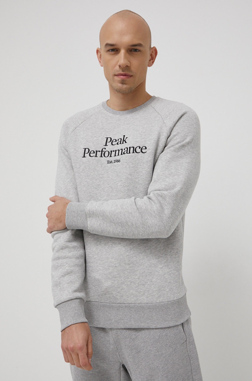 

Суичър Peak Performance мъжка в сиво с апликация, Сив