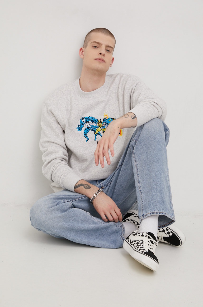 

Кофта HUF X Marvel мужская цвет серый с аппликацией