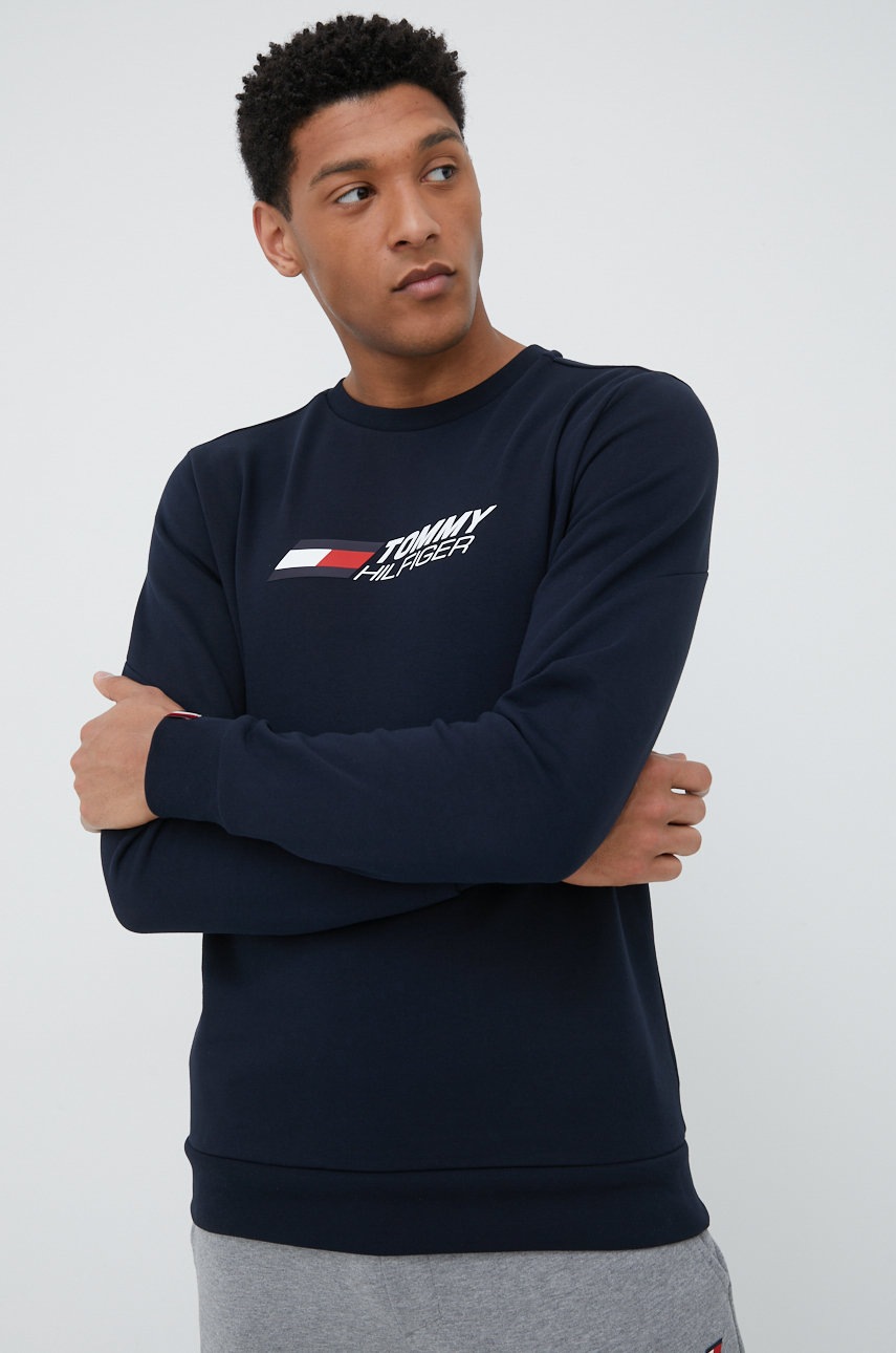 

Памучен суичър Tommy Hilfiger в тъмносиньо с принт, Тъмносин