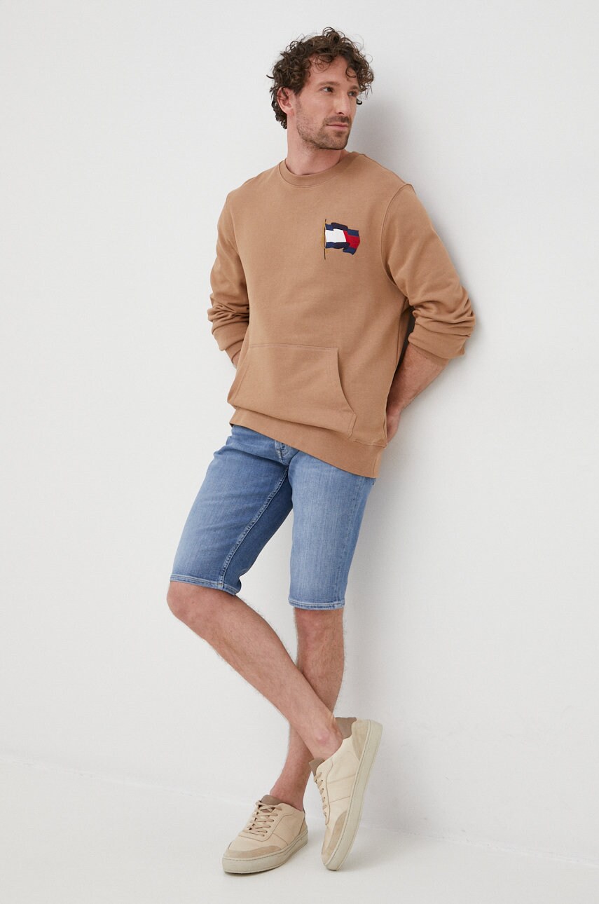 

Хлопковая кофта Tommy Hilfiger мужская цвет коричневый с аппликацией