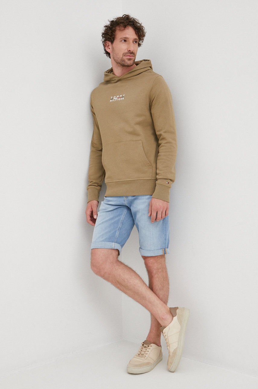 

Памучен суичър Tommy Hilfiger в зелено с принт, Зелен