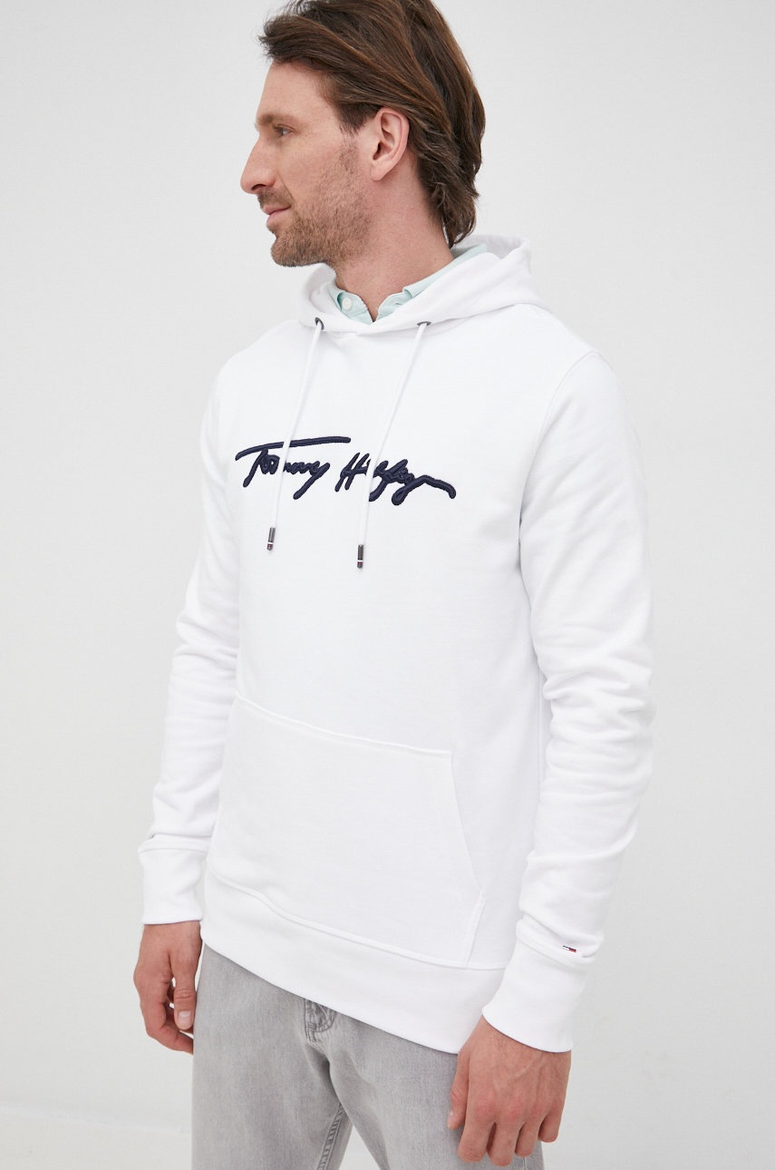 

Памучен суичър Tommy Hilfiger в бяло с апликация, Бял