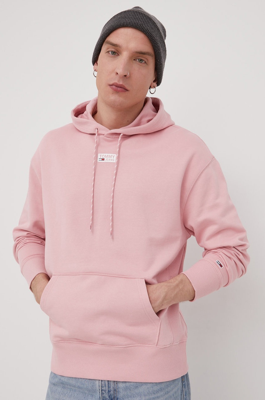 

Памучен суичър Tommy Jeans в розово с изчистен дизайн, Розов